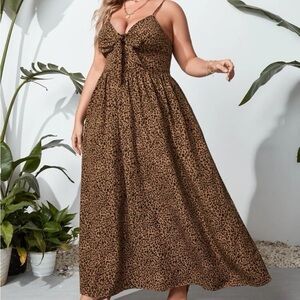 Classy Flared Hem Sleeveless Spaghetti Straps Leopard Print Long Maxi Dress